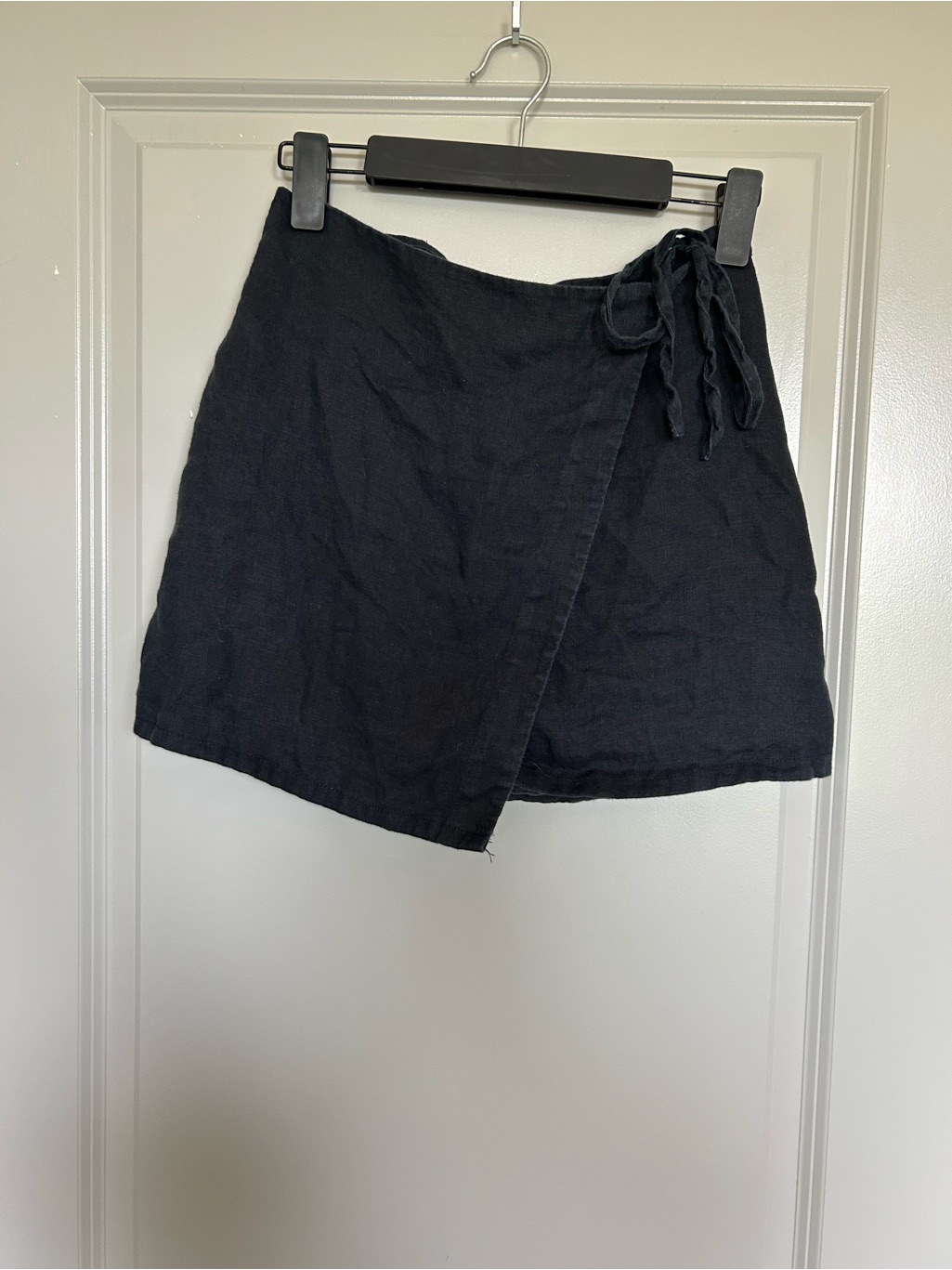 & Other Stories 100% Linen Black Wrap Tie Mini Skirt
